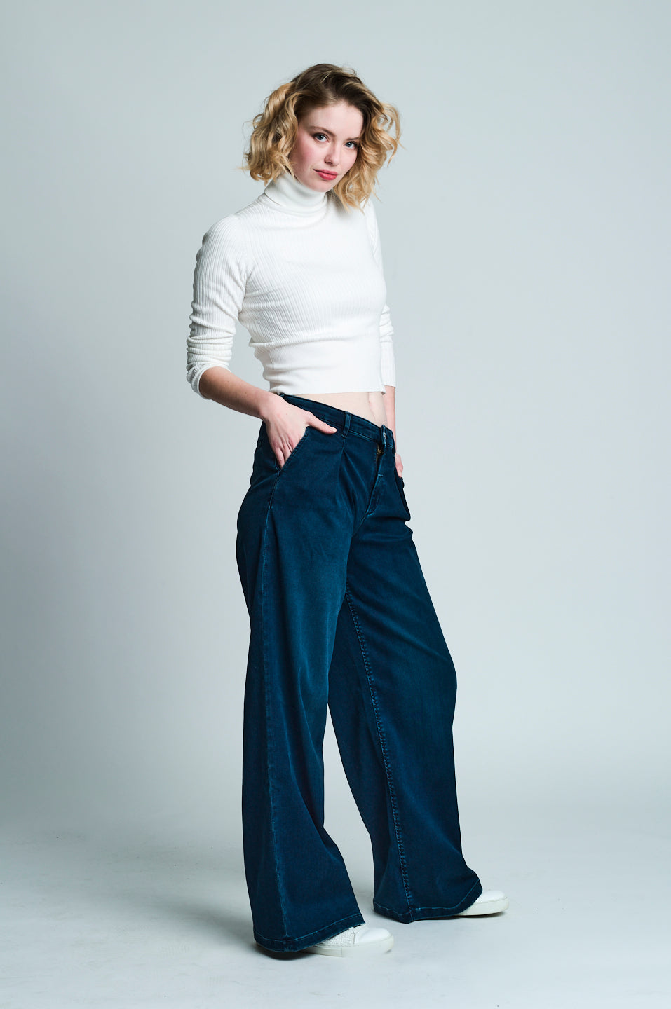 AMY Wide Leg - Dunkelblau - Satin