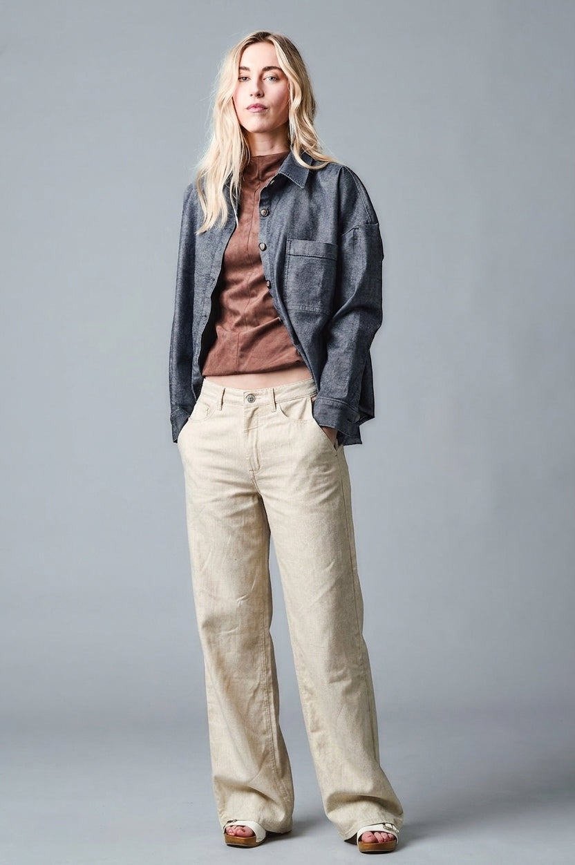 AVA Wide Leg - Light Gold Foil Denim