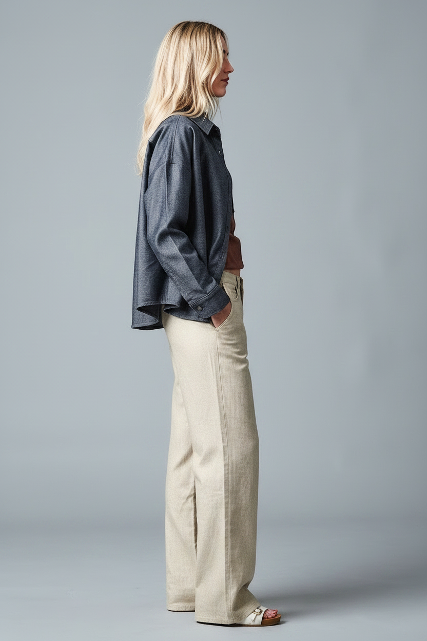 AVA Wide Leg - Light Gold Foil Denim