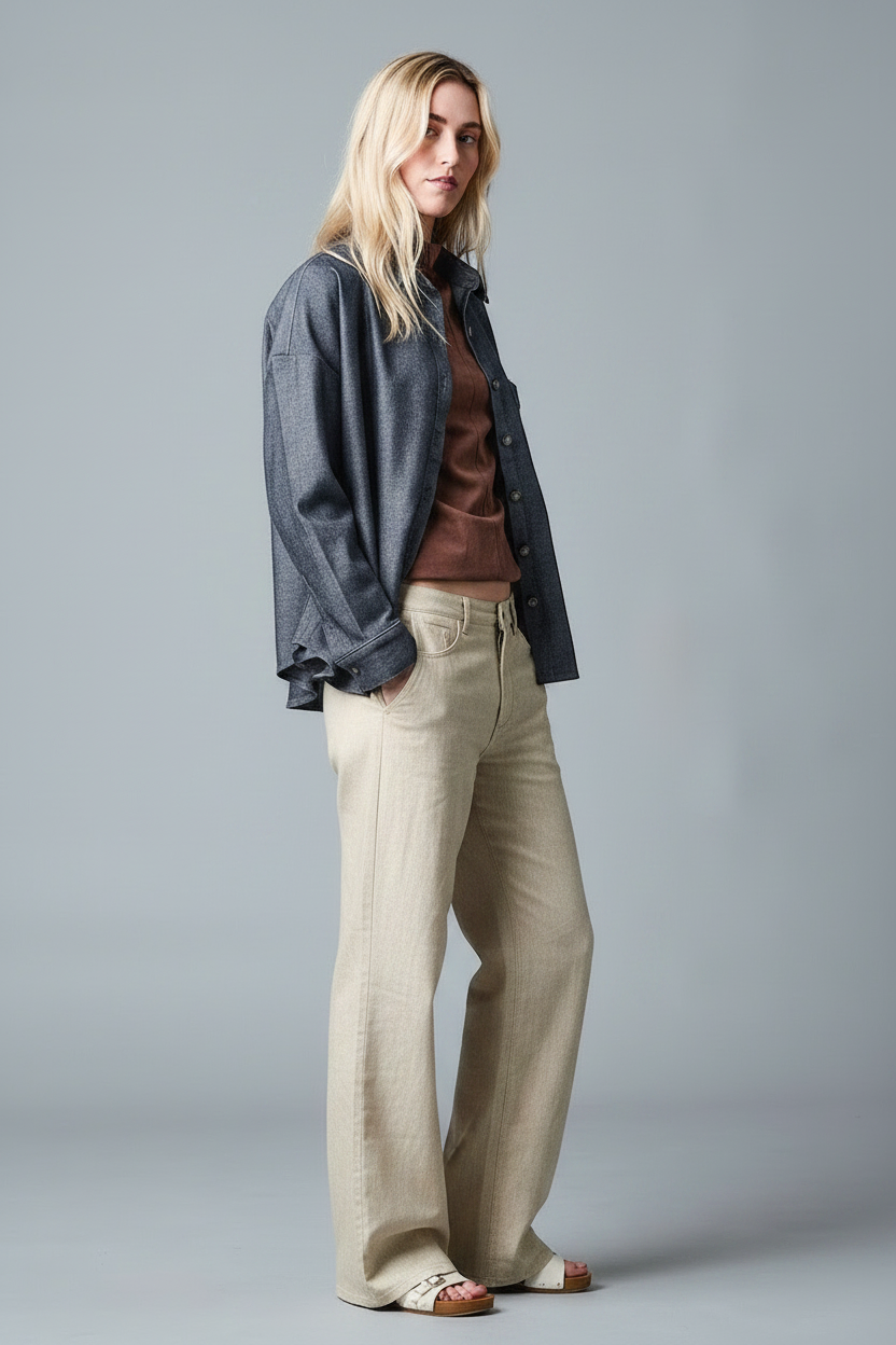 AVA Wide Leg - Light Gold Foil Denim