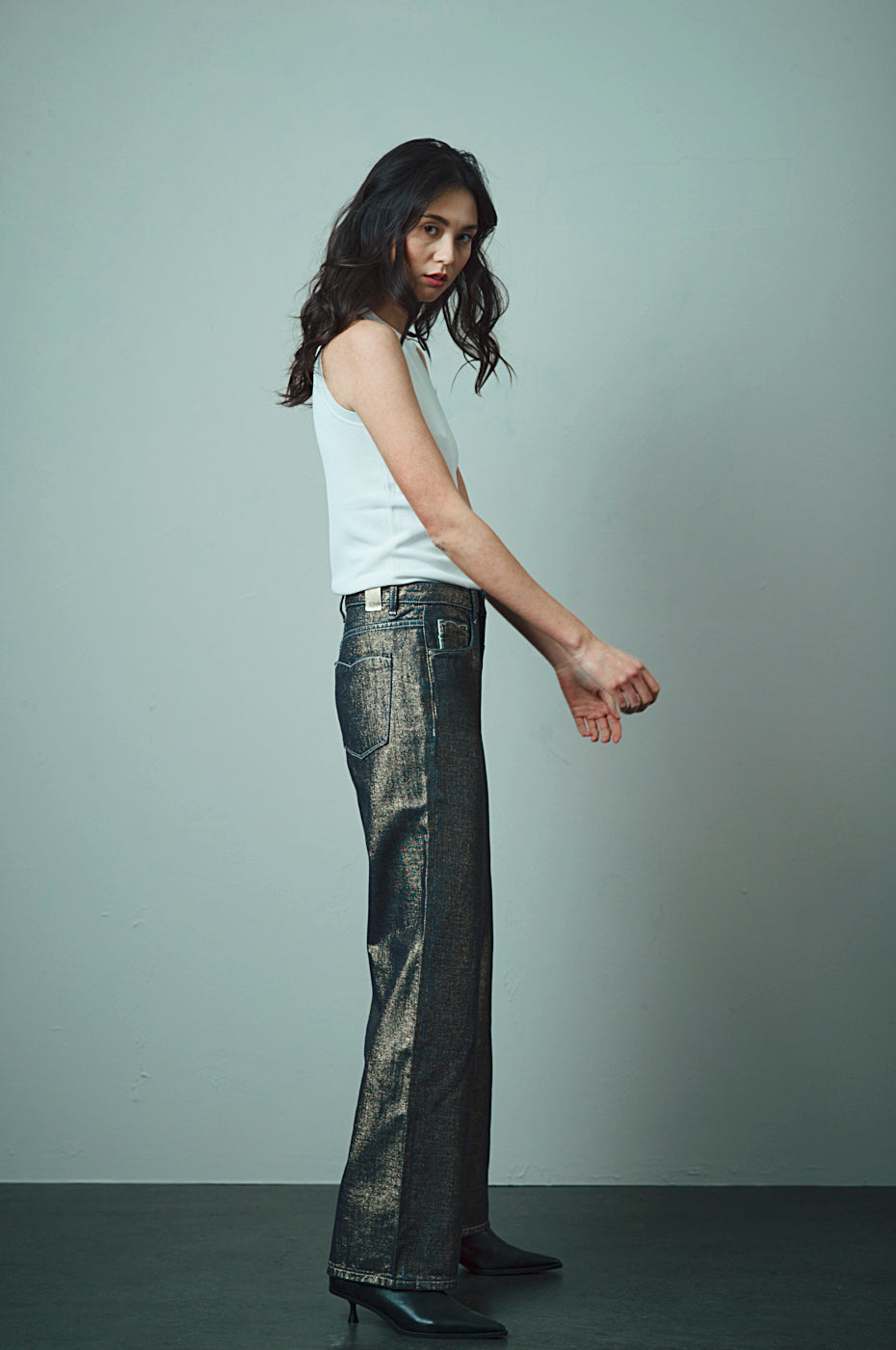 AVA Wide Leg - Dark Gold Foil Denim